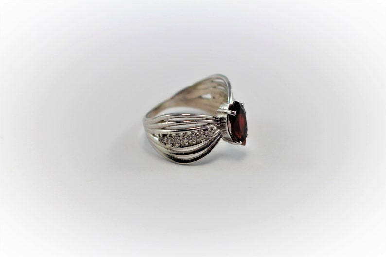 Marquise Cut Garnet Silver Ring Red Stone Ring January Birthstone Ring