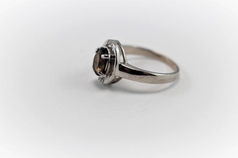 Sterling Silver Ring with Cubic Zirconia Smoky Quartz Ring