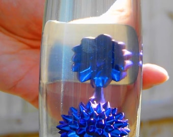 LUMATITE Blue Colored Ferrofluid in Rocket Shaped Bottle, Illuminated Base