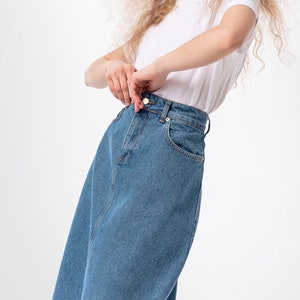 Mid length top denim skirts etsy