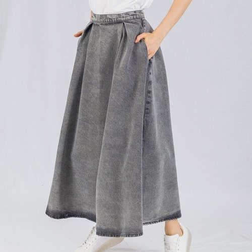 Campine Mid Tone Denim Maxi Skirt Long Soft Full Length Modest - Etsy