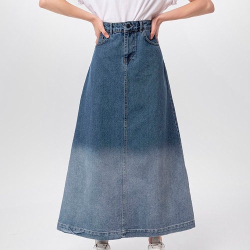 Campine Gray Denim Maxi Skirt Long Soft Full Length Modest - Etsy
