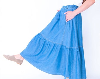women's tiered denim skirt