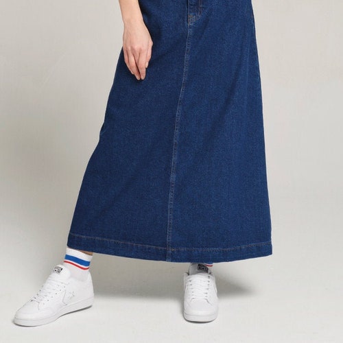 Campine Dark Blue Denim Maxi Skirt Long Soft Full Length - Etsy
