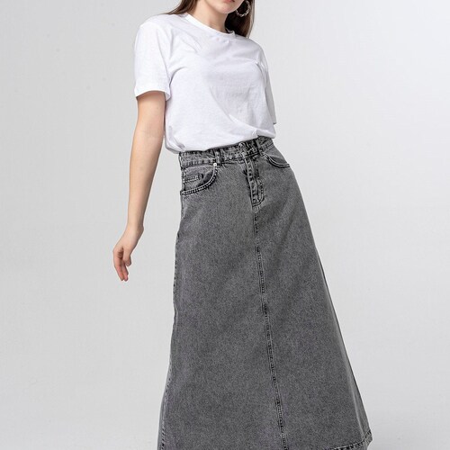 Campine Ice Blue Denim Maxi Skirt Long Soft Full Length Modest - Etsy