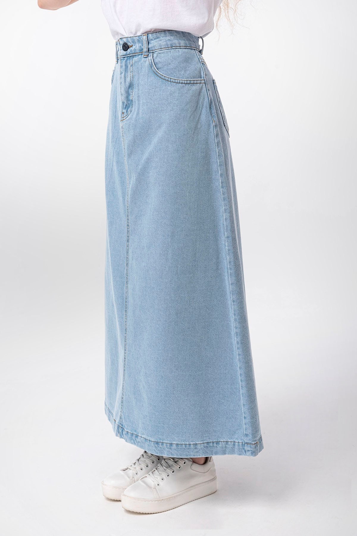 Campine Ice Blue Denim Maxi Skirt Long Soft Full Length Modest - Etsy