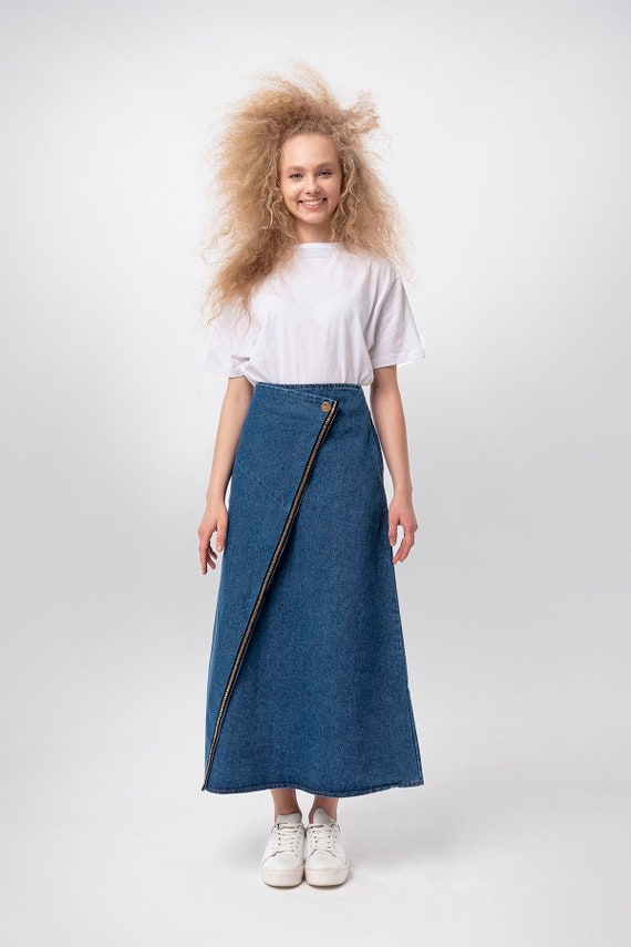 Wrap front denim sales skirt