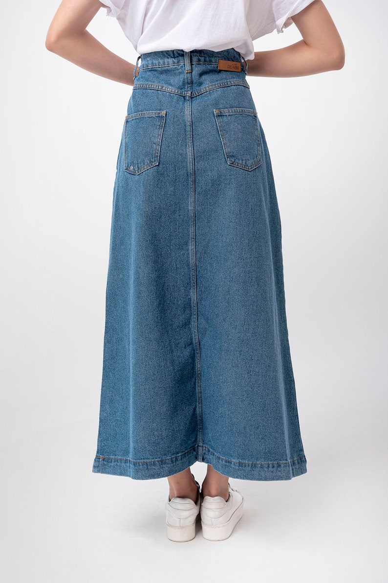 Campine Mid Tone Denim Maxi Skirt Long Soft Full Length Modest Skirt with Pockets Fall Custom Length image 5