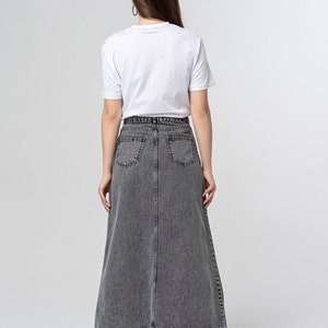 Campine Gray Denim Maxi Skirt Long Soft Full Length Modest Skirt with Pockets Fall Winter Black Custom Length image 6