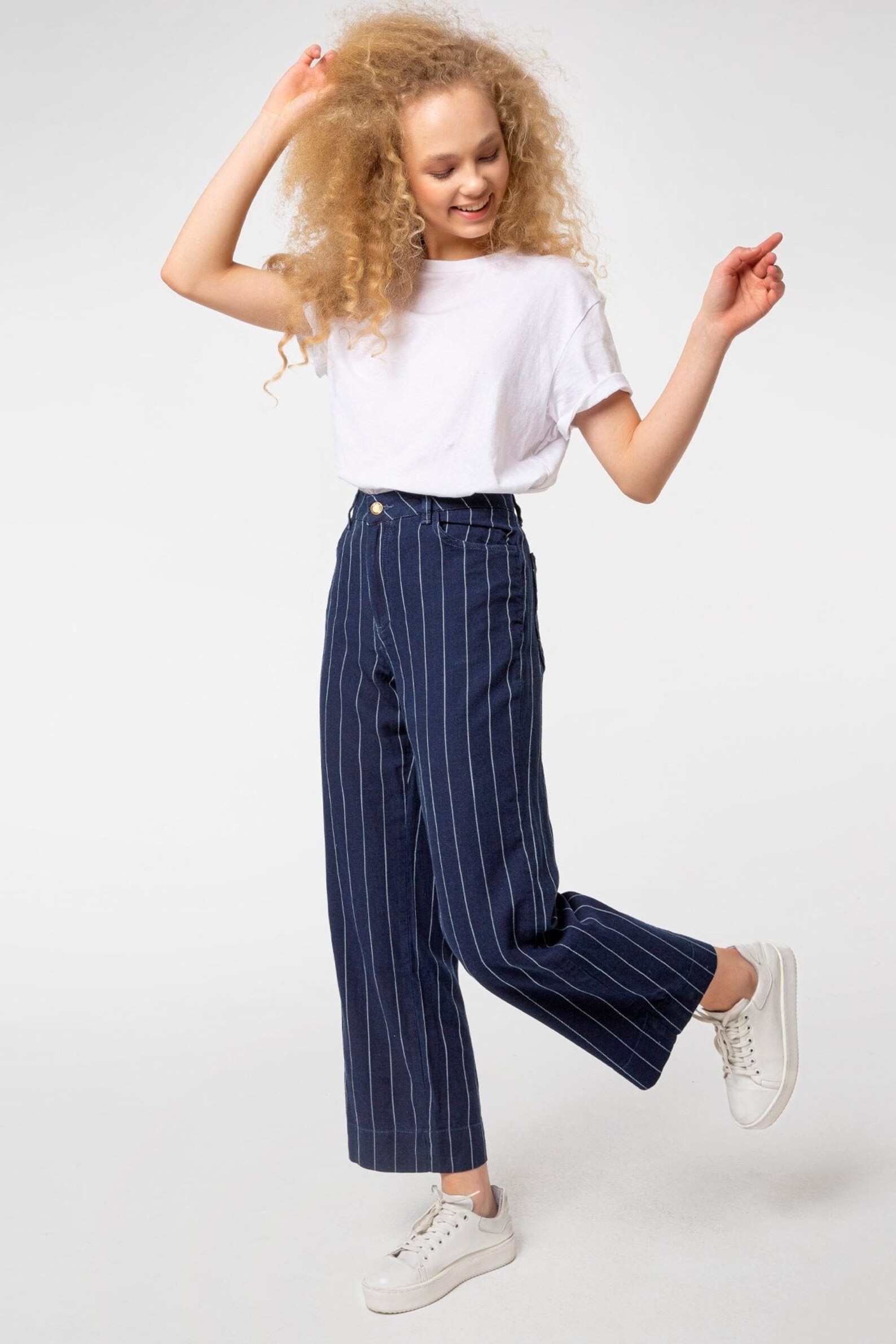 striped denim pants