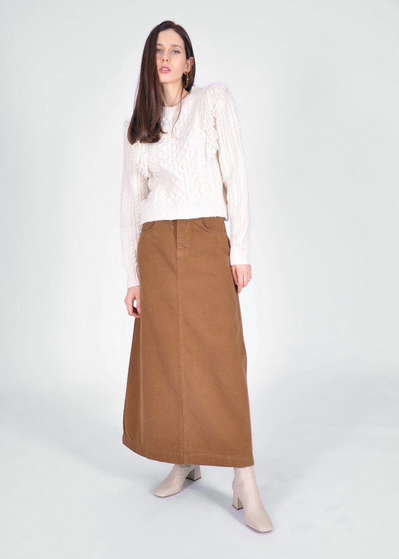 Campine Brown Denim Maxi Skirt Long Soft Full Length Modest Etsy