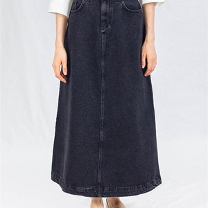 Campine Black Denim Maxi Skirt Long Soft Full Length Modest Skirt With ...