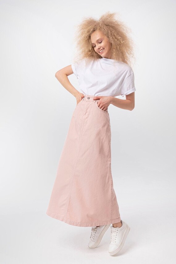 Campine Pink Denim Maxi Skirt Long Soft 