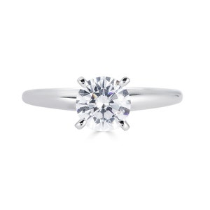 Classic Solid White Gold Diamond Engagement Ring 1.0 CT, Round Cut Diamond Ring, 14k White Gold Solitaire Promise Ring, Wedding Jewelry