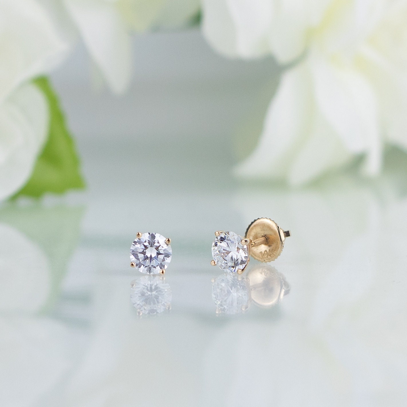 Tiny Diamond Stud Bezel-Set 14K Gold Earring – FreshTrends