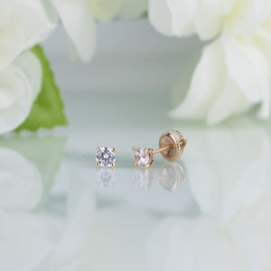 0.20 CT 4 Prong Diamond Stud Earrings in 14K Solid Yellow Gold Round Cut with Screw Back Closure, Everyday Studs, Simple Stud Earrings
