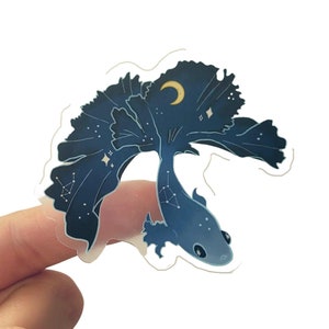 Clear Night Betta Vinyl Aufkleber, Kampffische, Sternbilder, Sterne und Mond, Astrologie, Fische, Celestial Sticker, Klar | Salz & Papier