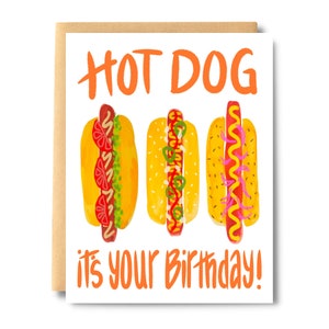 Geburtstagskarte Hot Dog it's Your Birthday, Weiner Karte zum Geburtstag, Geburtstagskarte für Ihn, Geburtstagskarte für Papa | Salz & Papier Prints