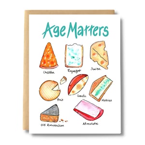 Carte d'anniversaire amusante L'âge compte si vous êtes amateur de fromage, carte de joyeux anniversaire pour les gourmets, carte d'anniversaire se moquer de l'âge | Impressions sel et papier