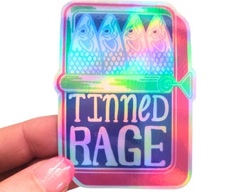 Pegatina holográfica de Tinned Rage: Diseño de sardina (7,6 cm de alto)