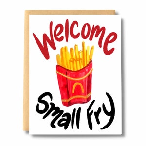Carte de naissance Petites frites de bienvenue, Cartes frites pour nouveau-né, Carte nouveau-né avec frites | Sel et papier