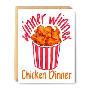 Carte de félicitations gagnant gagnant dîner de poulet, seau de carte de poulet, carte d'aile de poulet, carte de fiançailles drôle | Impressions sur sel et papier