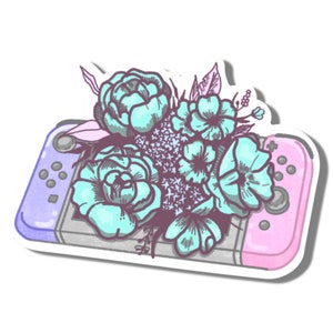 Autocollant vinyle Floral Switch, Cadeau pour joueur, Gamer Girl, e-girl, jeux vidéo, fleurs, switch esthétique, sarcelle rose | Impressions au sel et sur papier