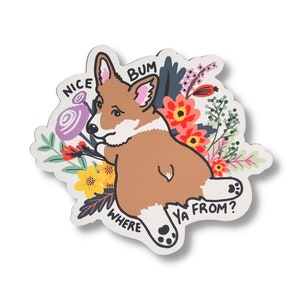 Mooie Bum Corgi verwijderbare vinyl sticker, Corgi, hond lover verjaardag sticker voor laptop of fles cadeau voor vriend | Zout- en papierafdrukken