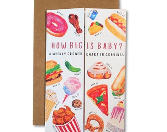 Bump to Baby in Junk Food Cravings Card, 40 Weeks Pre-Nantal Card, Pregnancy Cravings Card, Fruit en Groente Baby Card | Zout & Papier