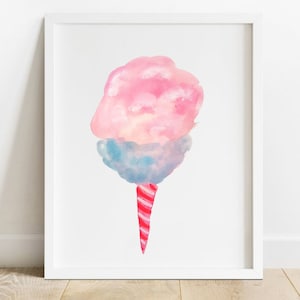 Impressão artística de algodão doce, arte de berçário, arte de carnaval, arte para cozinha, algodão doce fofo, arte doce | Impressões de sal e papel