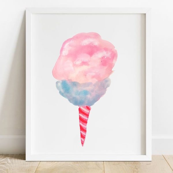 Cotton Candy Watercolor Art Print: Sweet Carnival Decor