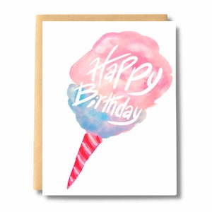Carte de joyeux anniversaire barbe à papa, carte d'anniversaire barbe à papa, carte d'anniversaire sur le thème des bonbons, carte d'anniversaire carnaval | Sel et papier