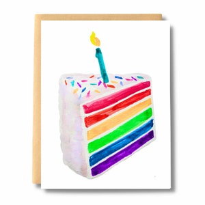 Carte de gâteau d’anniversaire arc-en-ciel, carte de tranche de gâteau vierge à l’intérieur, Jour de la fierté, LGBTQ+, LGBT, Carte gay, Carte d’anniversaire amusante | Impressions sur sel et papier