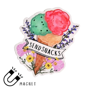 Enviar ímã de salgadinhos, buquê de flores com sorvete ímã de aniversário para geladeira, presente para amigo com senso de humor | Impressões de sal e papel