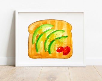 Avo Toast Art Print, Avocado Toast, Millennial Art, Breakfast Lovers Art, Toast with Avocado and Tomato, Gift for Her | Salt & Paper Prints