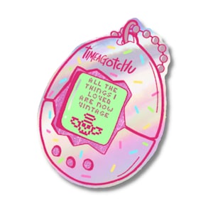Sticker permanent holographique Timeagotchu, sticker cadeau d'anniversaire pour ordinateur portable ou bouteille cadeau pour ami, vintage des années 90 | Impressions sel et papier