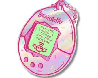 Timeagotchu Holographic Sticker: Vintage 90s Digital Pet (3" Wide)