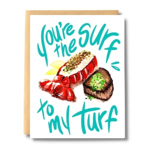 Surf and Turf Card, You’re the Surf to My Turf, Lobster and Steak Card, Carte pour lui, Saint-Valentin, anniversaire, amour, Carte pour elle| Sel et papier