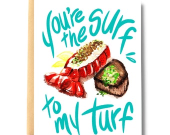 Surf and Turf Card, You're the Surf to My Turf, Lobster and Steak Card, Card for Him, valentines, birthday, love, Card for her| Salt & Paper