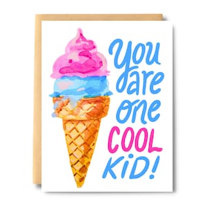 Ice Cream Cool Kid Card, Birthday Card for Kids, Congratulations for Kids, Candy, Carnival, Cone, Fun Birthday Card  | Salt & Paper Prints
