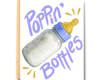 Poppin&#39; Bottles-babykaart, welkomstbabykaart, Like a G6, Millennial Baby, grappige babykaart, baby, babyshower, nieuwe baby | Zout en papier