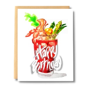 Biglietto cocktail di buon compleanno Caesar con ricetta, biglietto per drink cocktail, biglietto bianco con arte, biglietto di compleanno, biglietto per il Canada Day/sale e carta