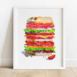 Watercolor Sandwich Art Print: Foodie Kitchen Decor