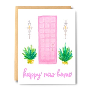 Carte nouvelle maison heureuse, faire-part pour déménagement, porte rose Palm Springs, carte pour une nouvelle maison, carte de pendaison de crémaillère, cadeau | Sel et papier
