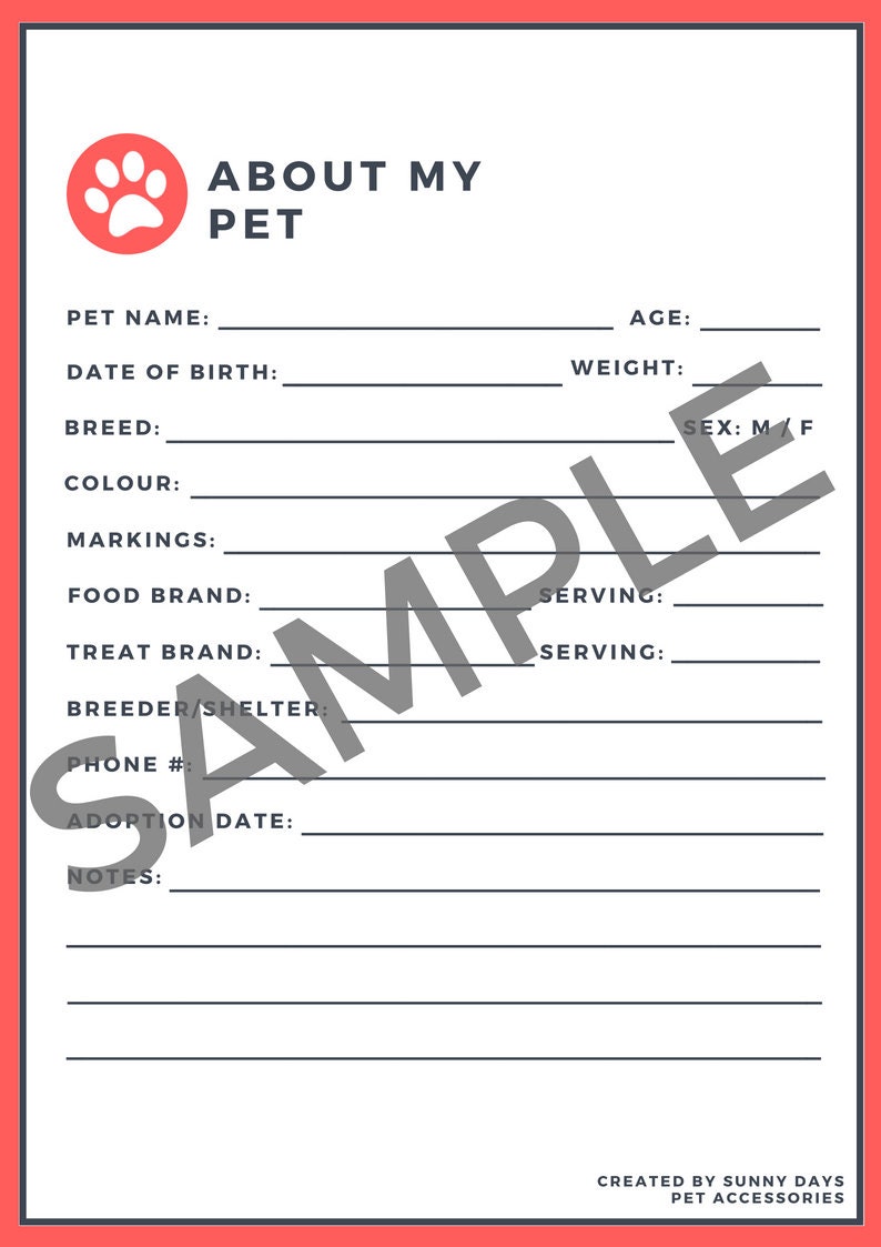106 Printable Dog Vaccine Health Record Pet Care Record Book C