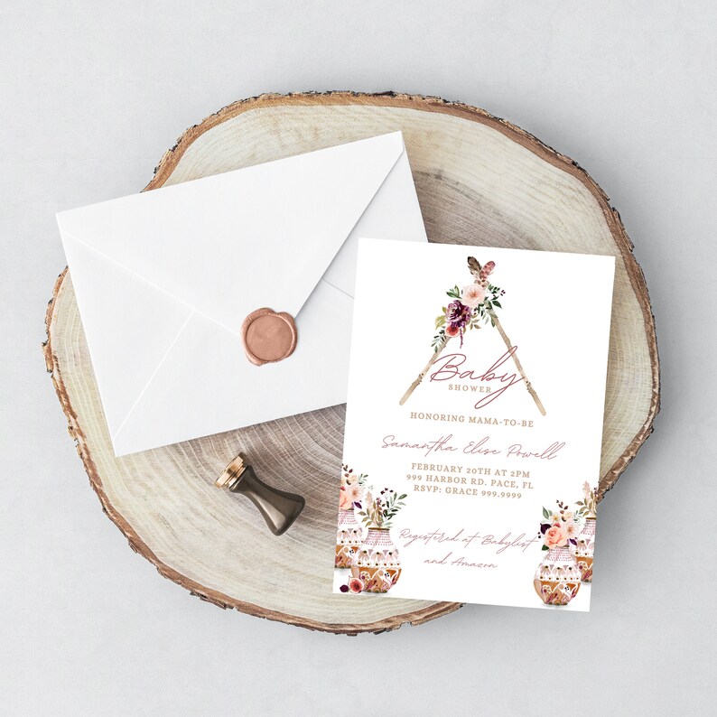 Editable Boho Baby Shower Invitation Bohemian Baby Shower Invitation Baby Shower Templates Boho Baby Shower Baby Girl Shower Invitation