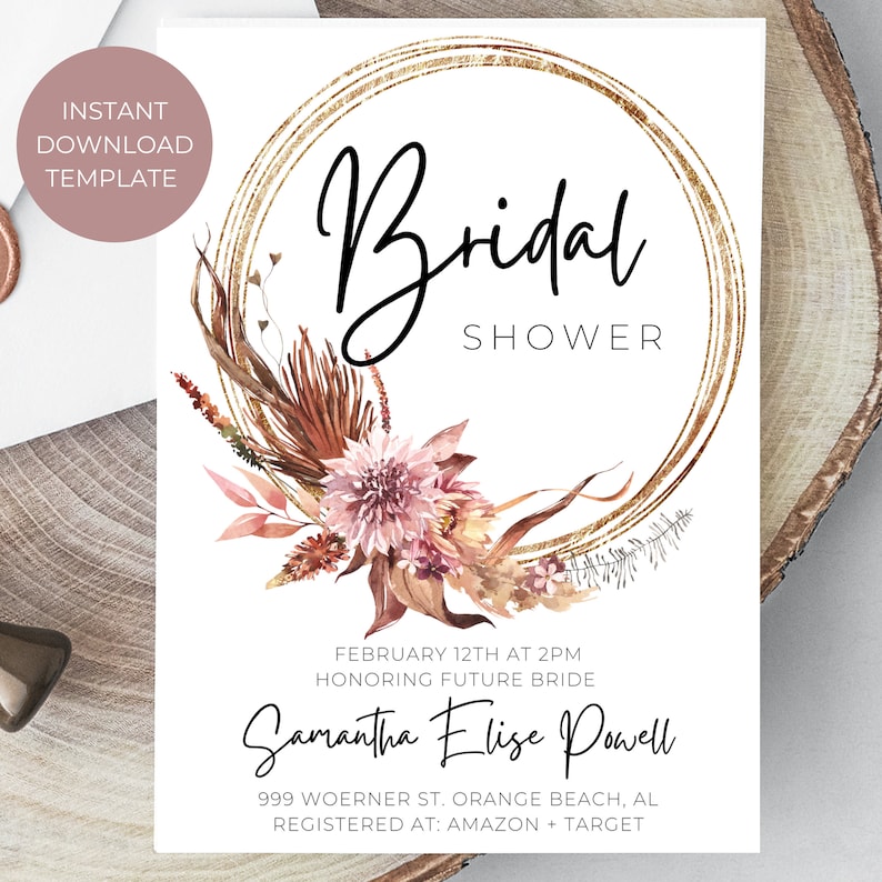 Editable Boho Bridal Shower Invitation Bohemian Bridal Shower Etsy