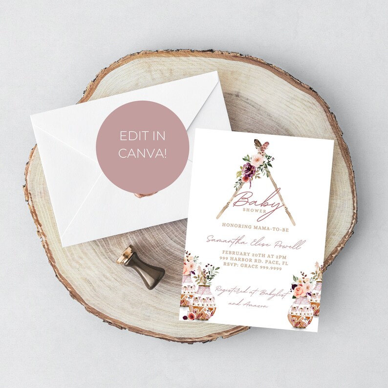 Editable Boho Baby Shower Invitation Bohemian Baby Shower Invitation Baby Shower Templates Boho Baby Shower Baby Girl Shower Invitation
