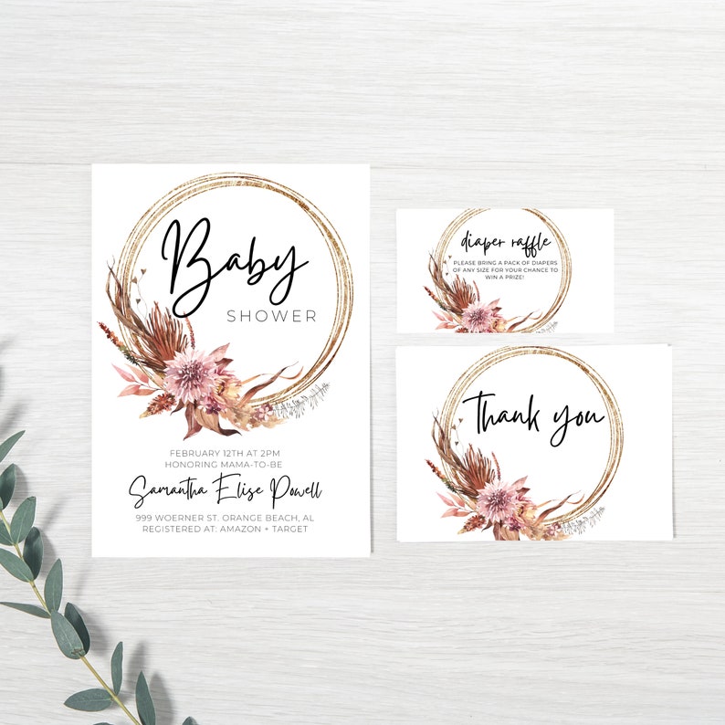 Boho Baby Shower Invitation Bundle Bohemian Floral Baby Etsy
