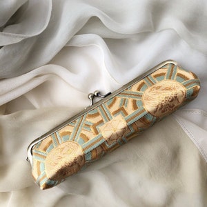 Gamaguchi Pencil Case,OBI,Kimono Belt, Golden Horse, Silk clutch pen case. Pure Silk,